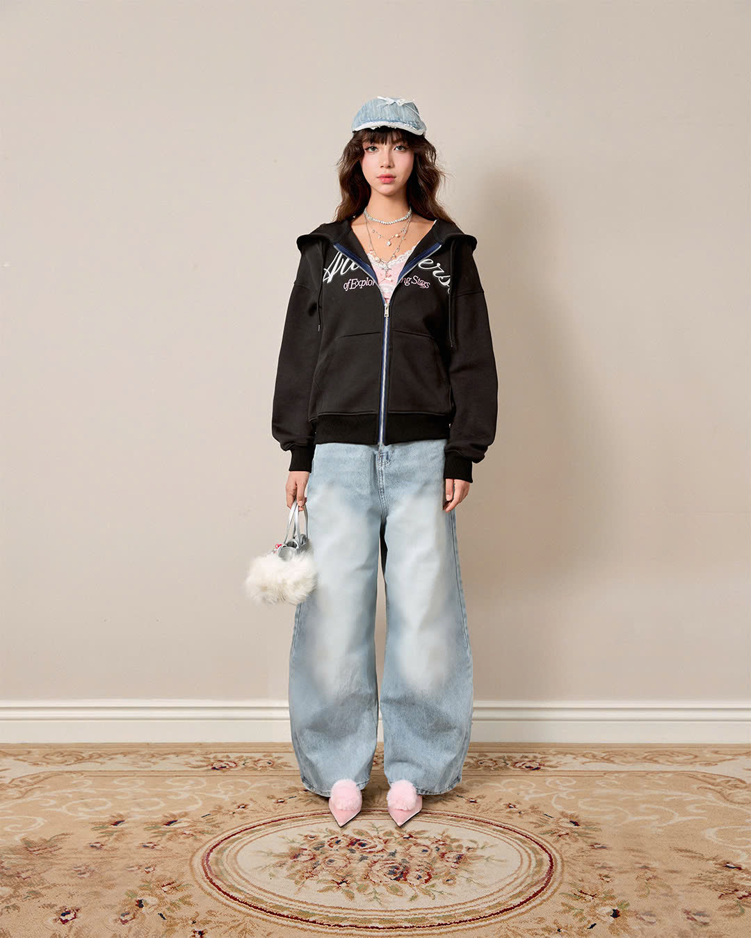 "Miukiway" Boxy Hoodie AIAI OFFICIAL - Áo hoodie zip nỉ 2 da in hình mèo form boxy thêu logo