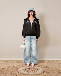 "Miukiway" Boxy Hoodie AIAI OFFICIAL - Áo hoodie zip nỉ 2 da in hình mèo form boxy thêu logo