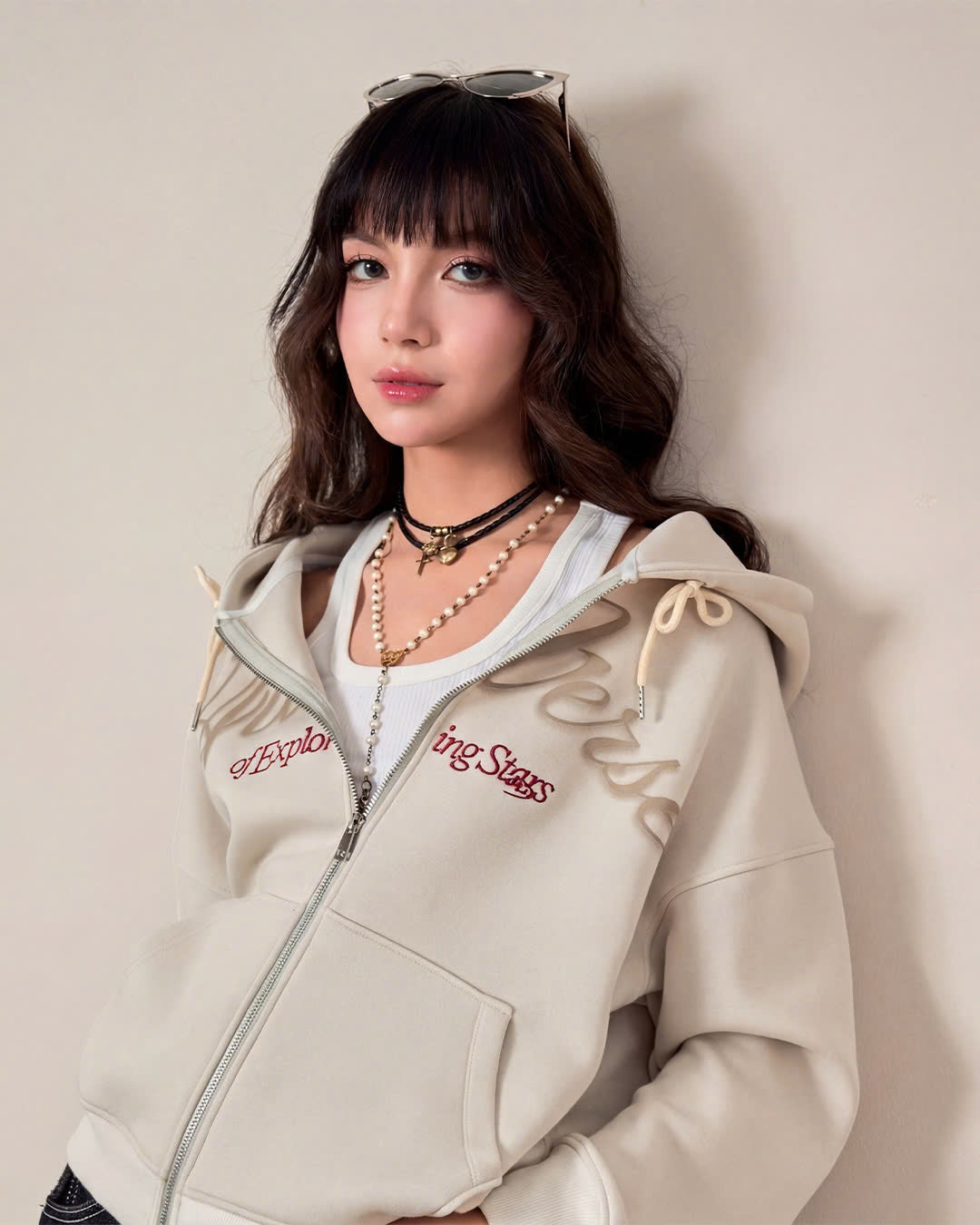 "Miukiway" Boxy Hoodie AIAI OFFICIAL - Áo hoodie zip nỉ 2 da in hình mèo form boxy thêu logo