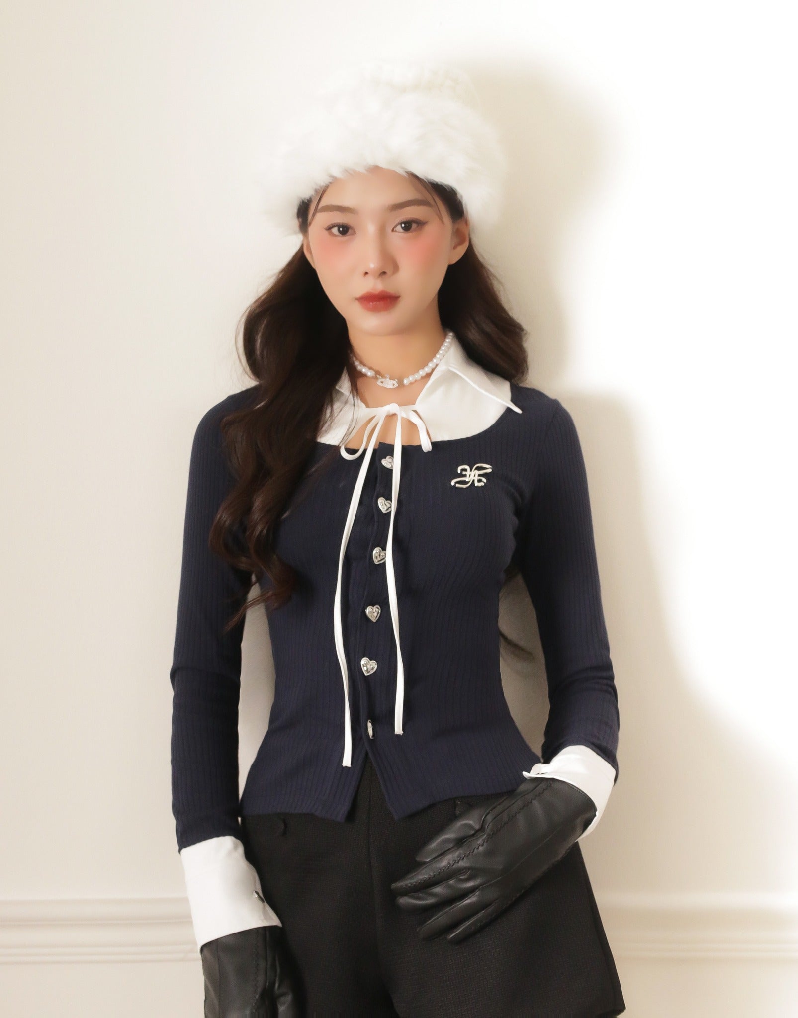 "Ledi" Collar Cardigan AIAI OFFICIAL - Áo cardigan phối cổ sơ mi form ôm tôn dáng