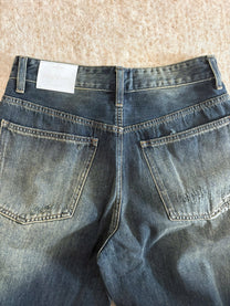 Quần Jeans Rách Ống Rộng Cạp Trễ Asymmetric Logo Waxed Ripped Jeans Aiai Official