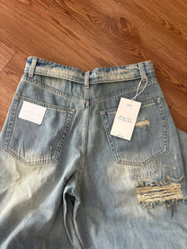 Quần Jeans Rách Ống Rộng Cạp Trễ AWF Folded Waist Waxed Ripped Jeans Aiai Official